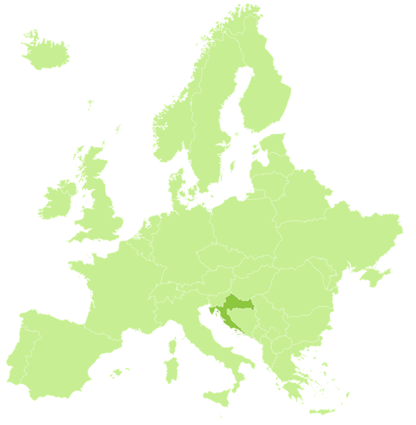 Prikaz karte Europe s jasno označenom lokacijom Rident klinike, smještene u Hrvatskoj uz granicu s Italijom.