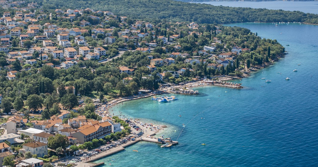 Aerial view of beach on the island of Krk near Magal Maradiso Hotel by Aminess.