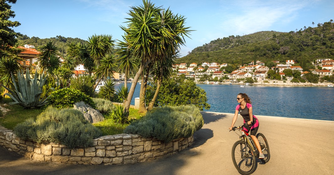 Guests enjoying a cycling tour around the beautiful surroundings within resort near Aminess Vival Port9 Residence, Korcula island.