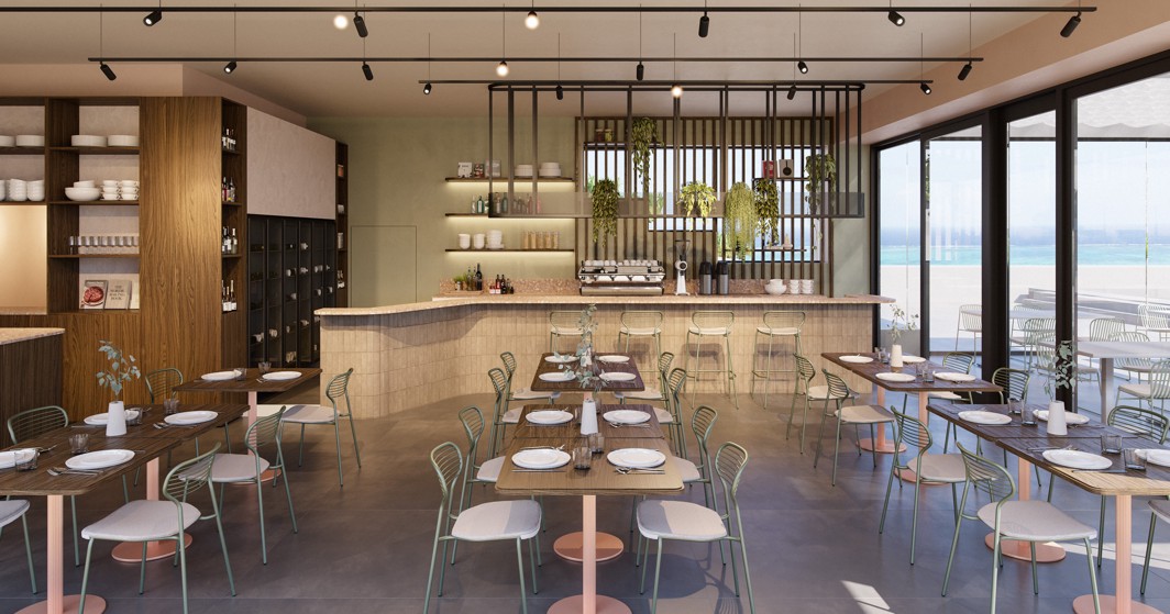 Interno del ristorante Il Cantuccio con bar moderno, sala elegante e atmosfera mediterranea rilassata