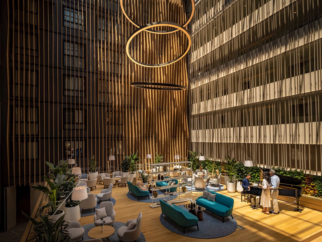 The lobby of the Aminess Laurel Khalani Hotel in Makarska.