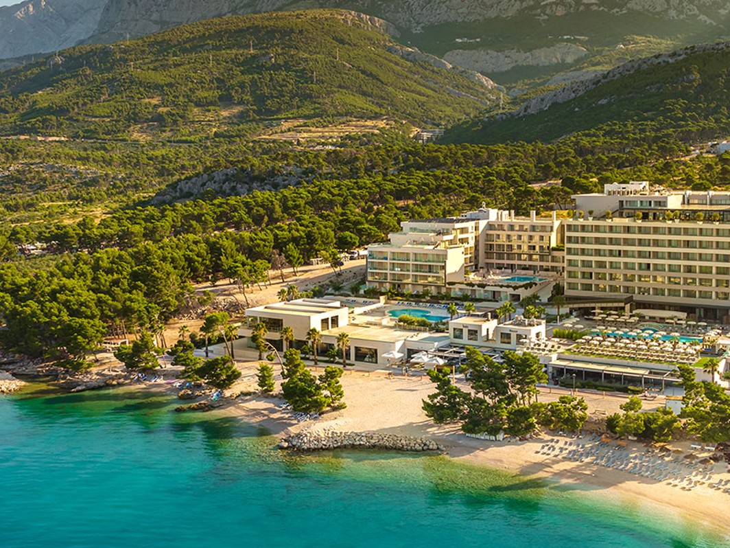 Panoramic photo of Aminess Laurel Khalani hotel in Makarska, Croatia.