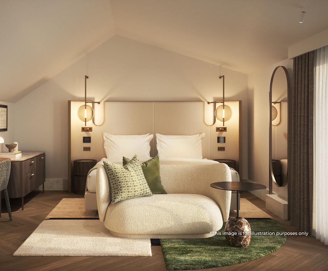 Elegant bedroom of the Superior double room at Younique Korčula Heritage featuring a comfortable double bed, warm tones and refined design