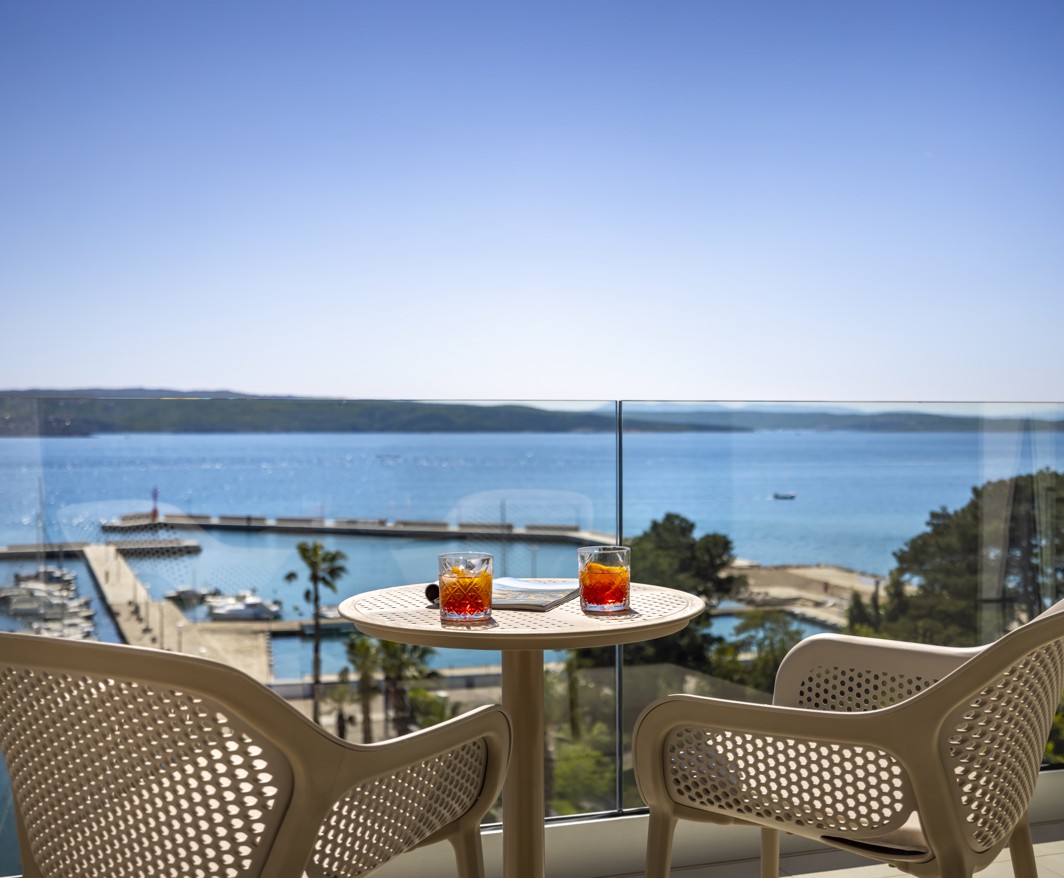 Scenic sea view from a terrace at Aminess Younique Narrivi Hotel.