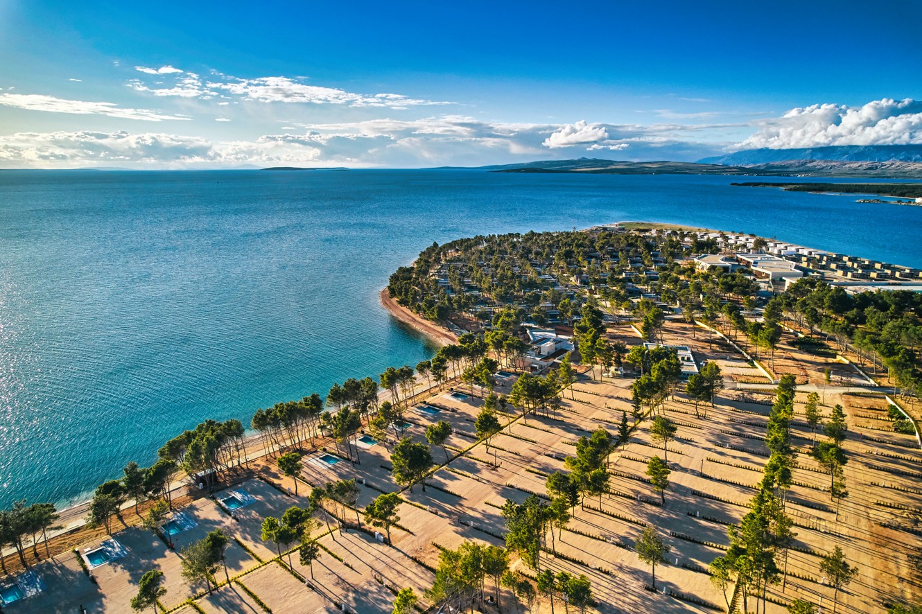 Panoramic view of  Aminess Style Camping Avalona resortt with sea view.