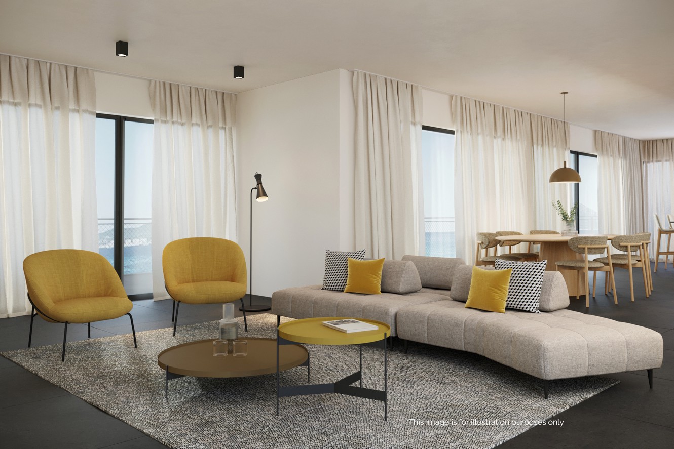 Vollo sea view penthouse at Younique Vollo Residence, spacious living area with dining space and sea view