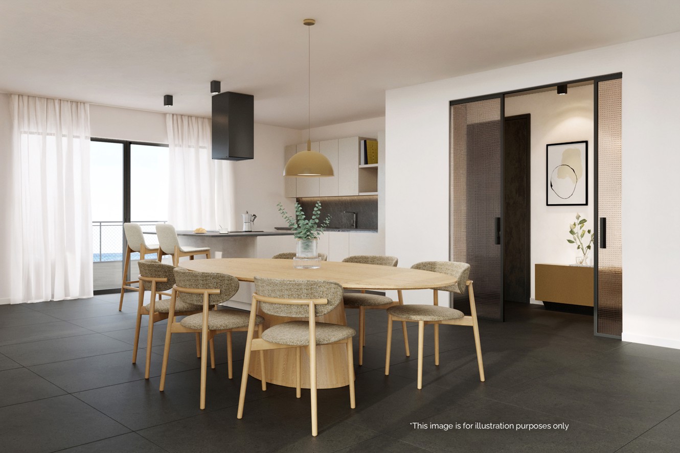 Vollo sea view penthouse at Younique Vollo Residence, open-plan dining area and kitchen with sea view