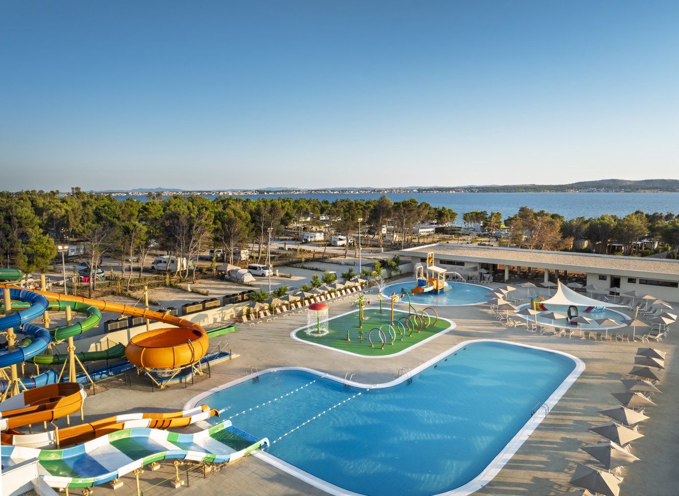 Large aquapark with slides and pools at Avalona Resort on Pag island