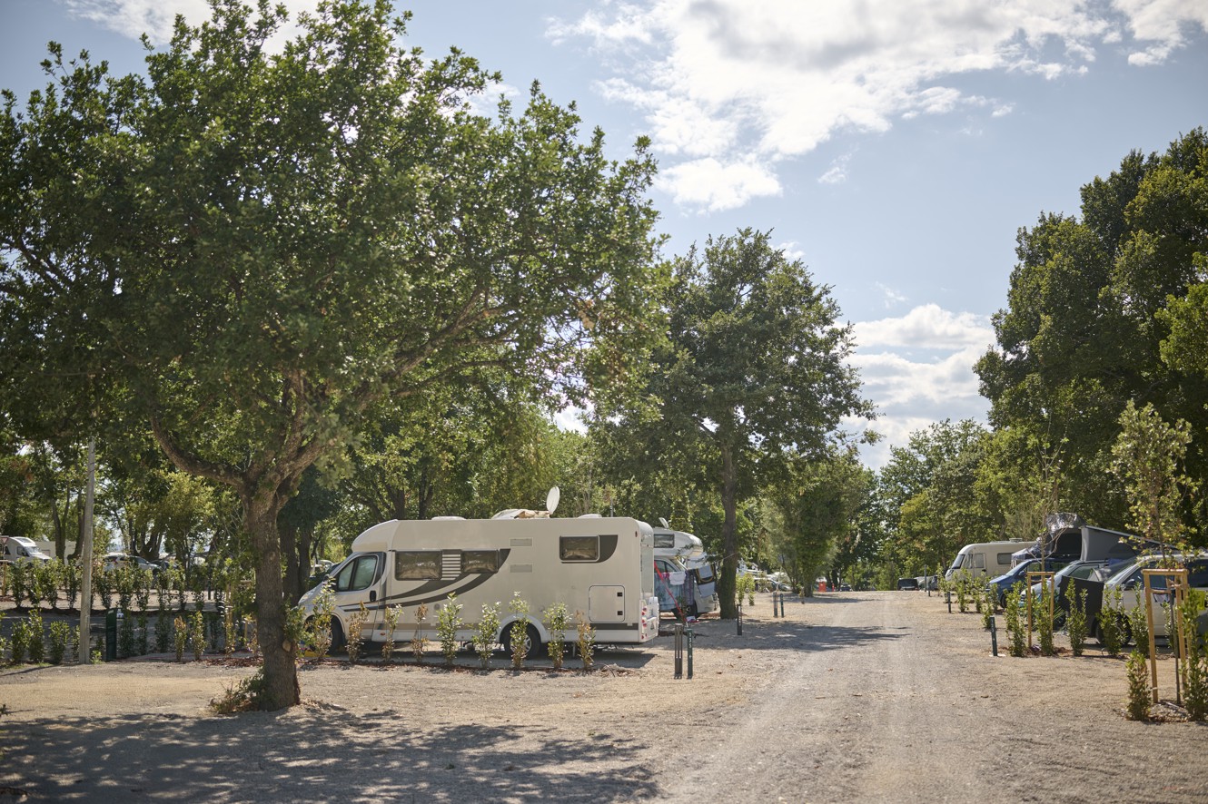 Pitch zwembadgedeelte met serene omgeving bij Aminess Style Camping Atea Resort.