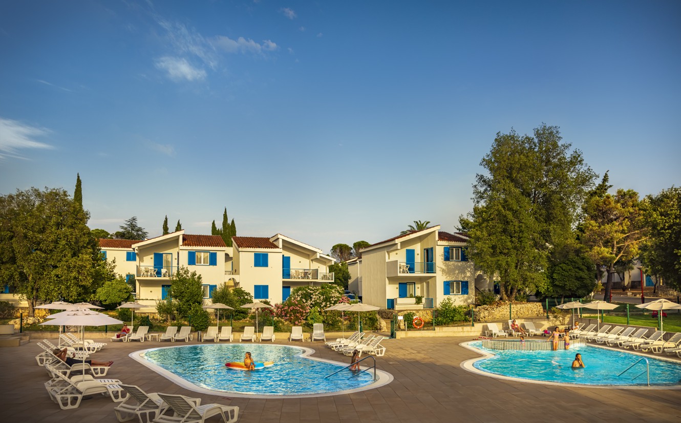 Mediterranean style Aminess Vival Port9 Residence with two sea water swimming pools in Korcula, Croatia.