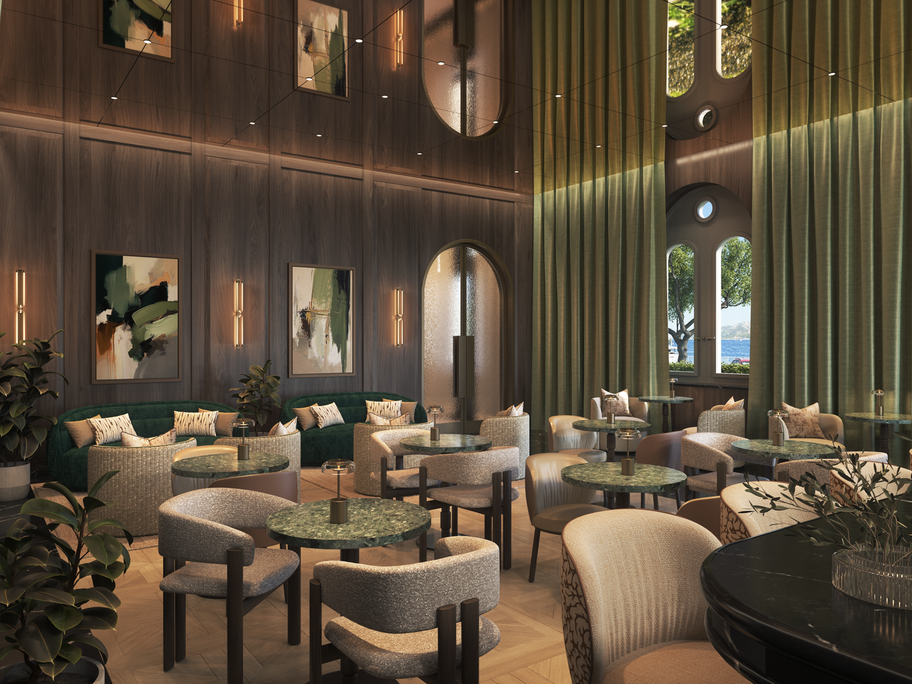 Elegant interior of Younique Korčula Heritage Bar with comfortable seating, warm wooden details and a refined atmosphere for relaxed socializing