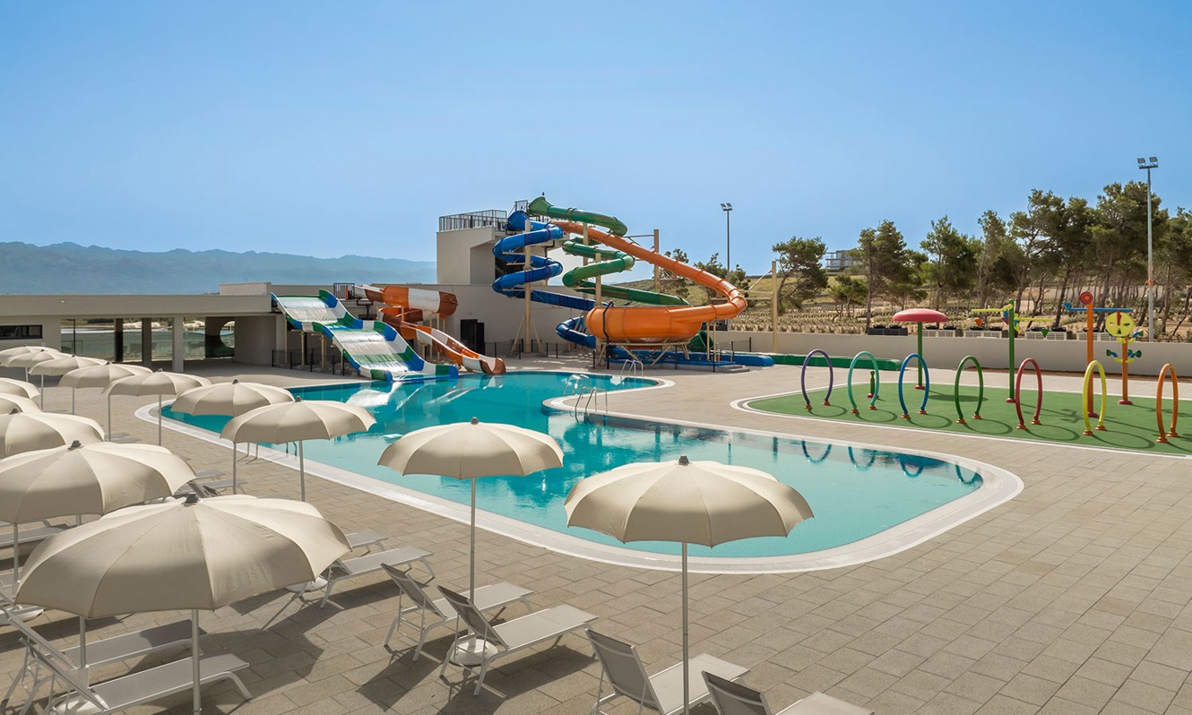 Aquapark with pools and children fun part at Aminess Style Camping Avalona resort.