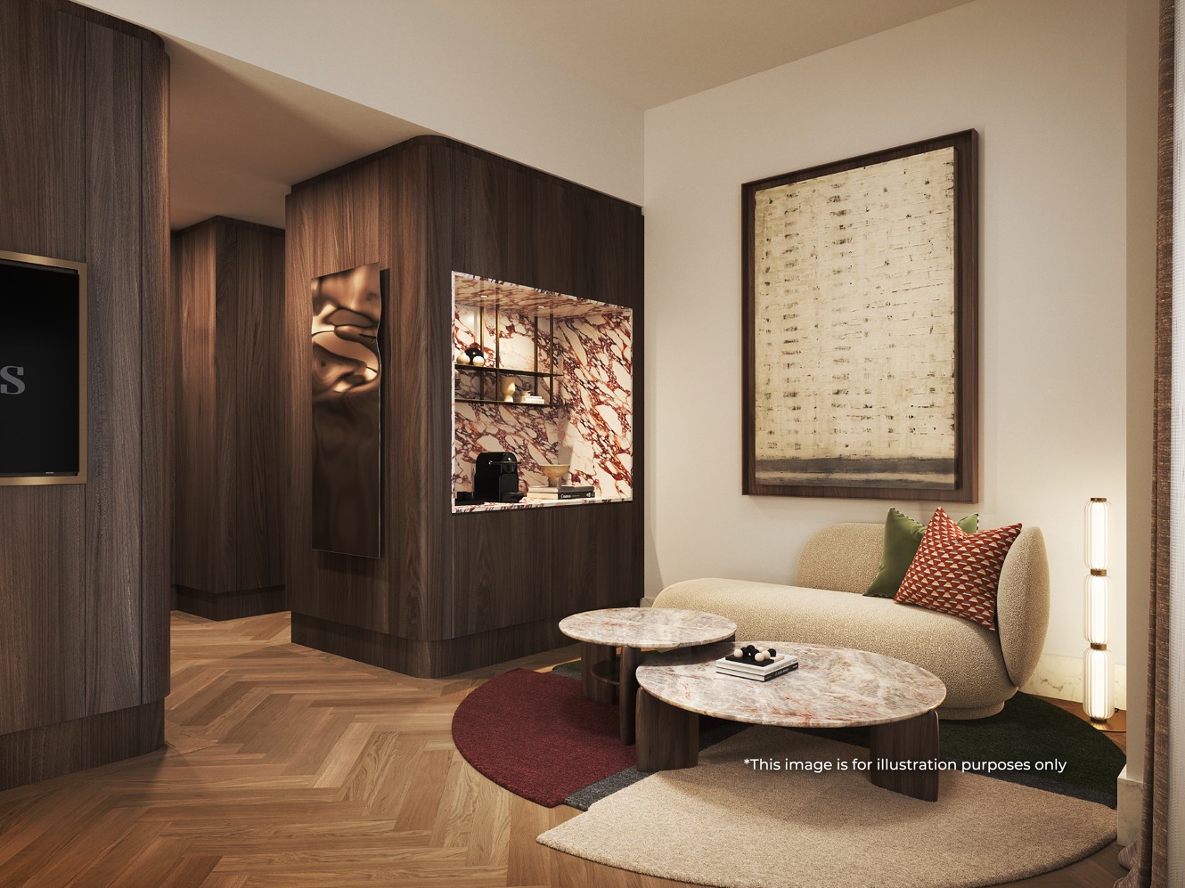 Elegant lounge area of the Superior double room seaside at Younique Korčula Heritage with comfortable seating, warm wooden details and a refined atmosphere