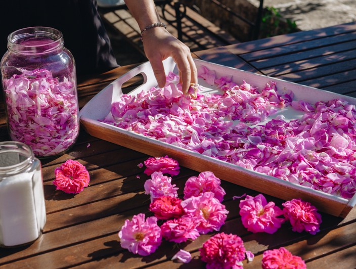 Rakija made from rose petals, a traditional strong floral drink