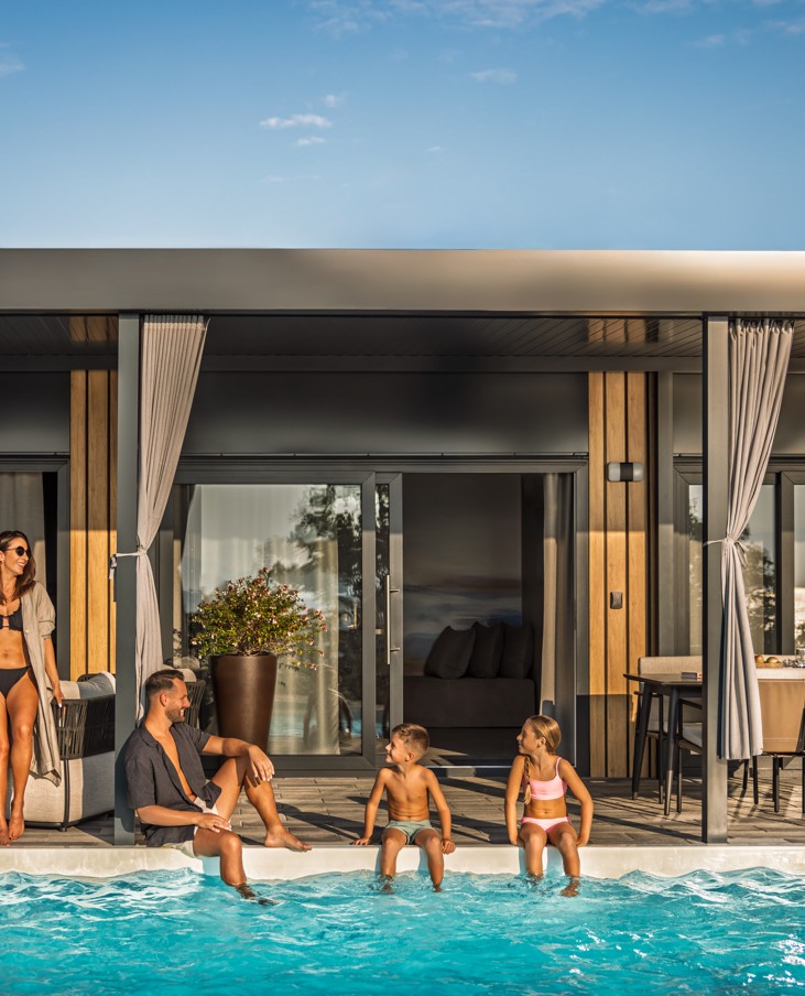 Amber Sea luxury holiday home with a private pool at an Aminess camping resort, perfect for a premium family holiday by the sea