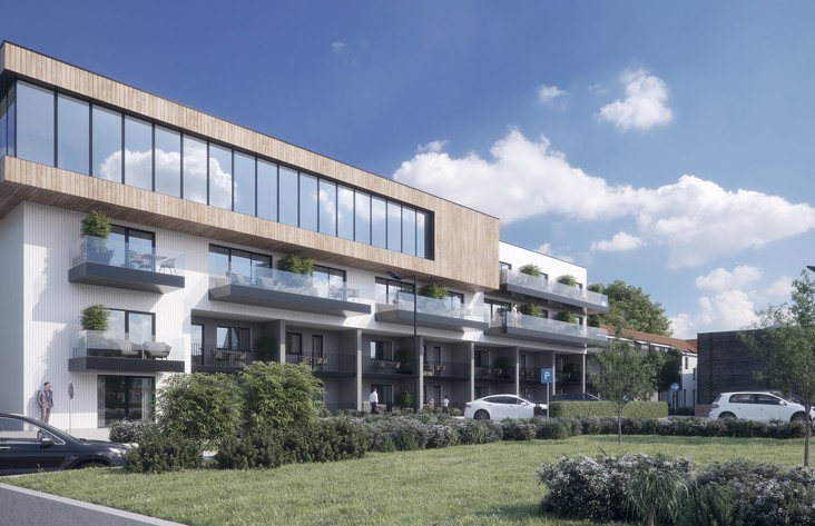 Aminess hotel exterior with modern building and spacious terraces