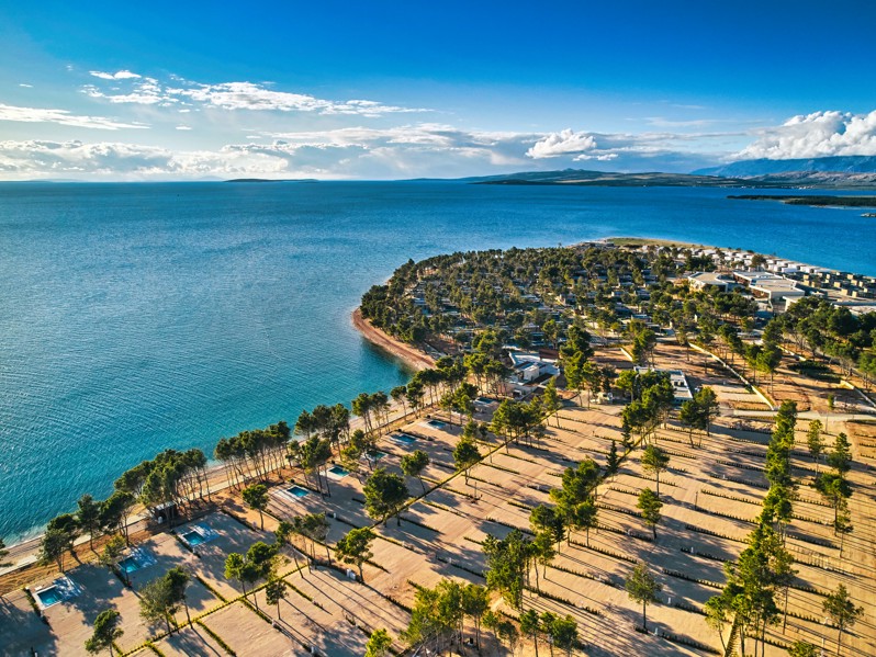 Panoramic view of  Aminess Style Camping Avalona resortt with sea view.