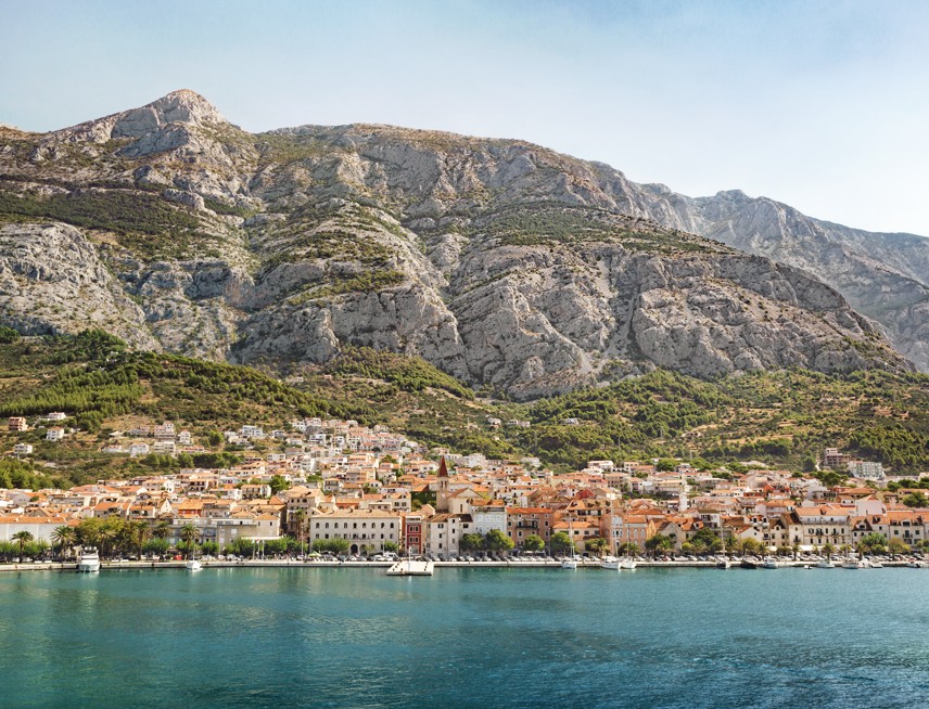 View of the city of Makarska with it's mountain in the background