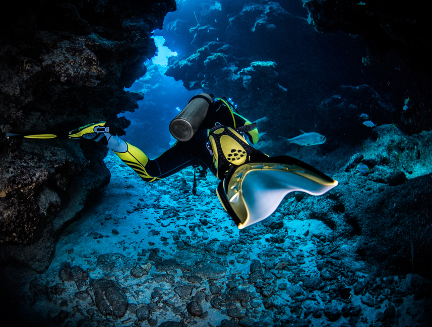 Taucher erkundet Unterwasserwelt in Njivice in der Nähe von Aminess Younique Gaia Green Villas.