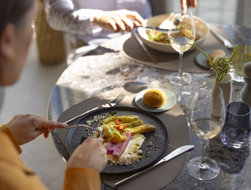 Plated lunch served at Half8 restaurant at Aminess Younique Narrivi Hotel.