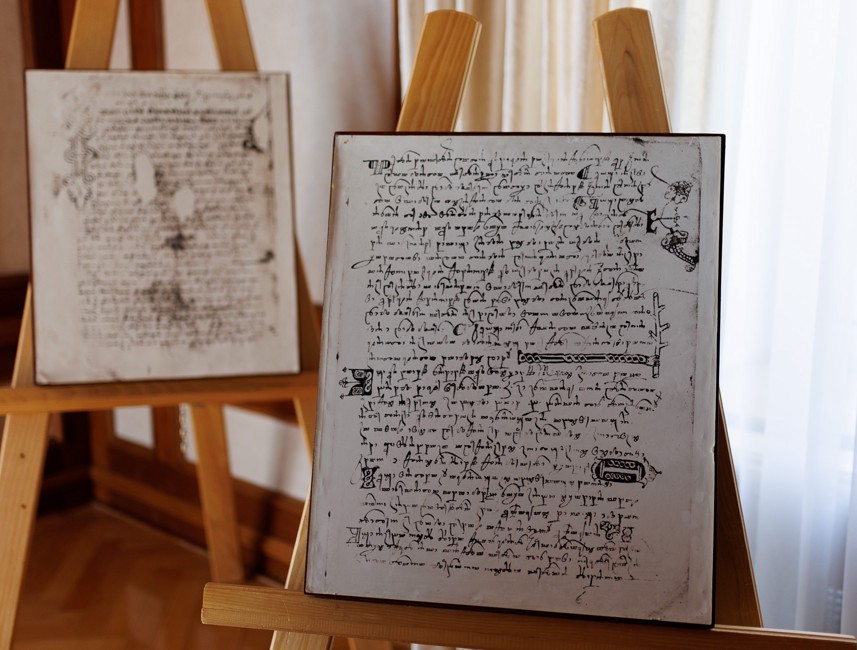 Old Vinodol Code displayed as a cultural monument in Novi Vinodolski, Croatia.