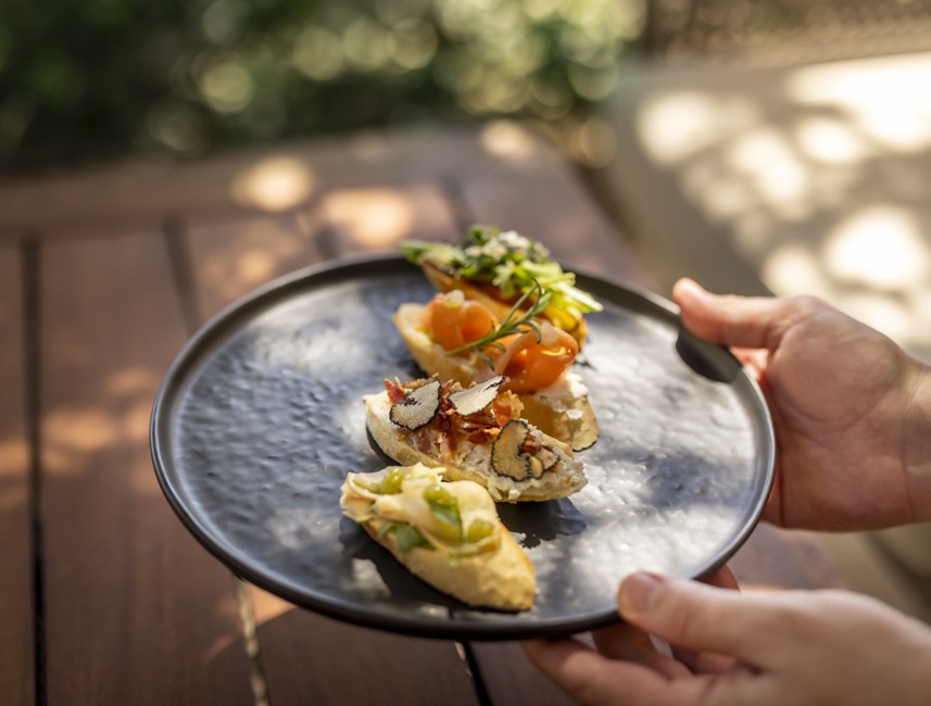 Delicious bruschetta served at Half8 restaurant at Aminess Younique Narrivi Hotel.