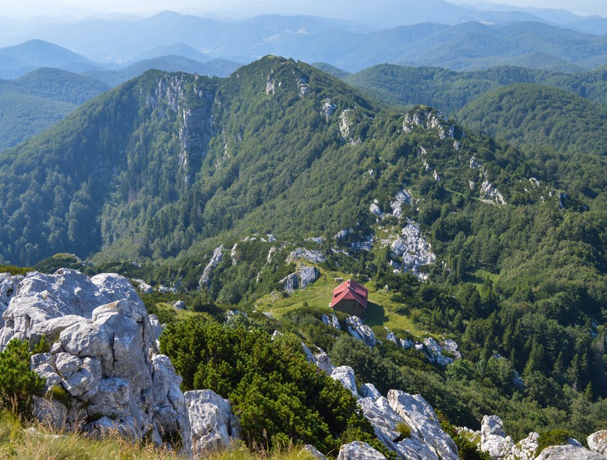 Mountain landscape of Mount Učka with forested ridges and unspoiled nature, a natural landmark of the Kvarner region above Opatija