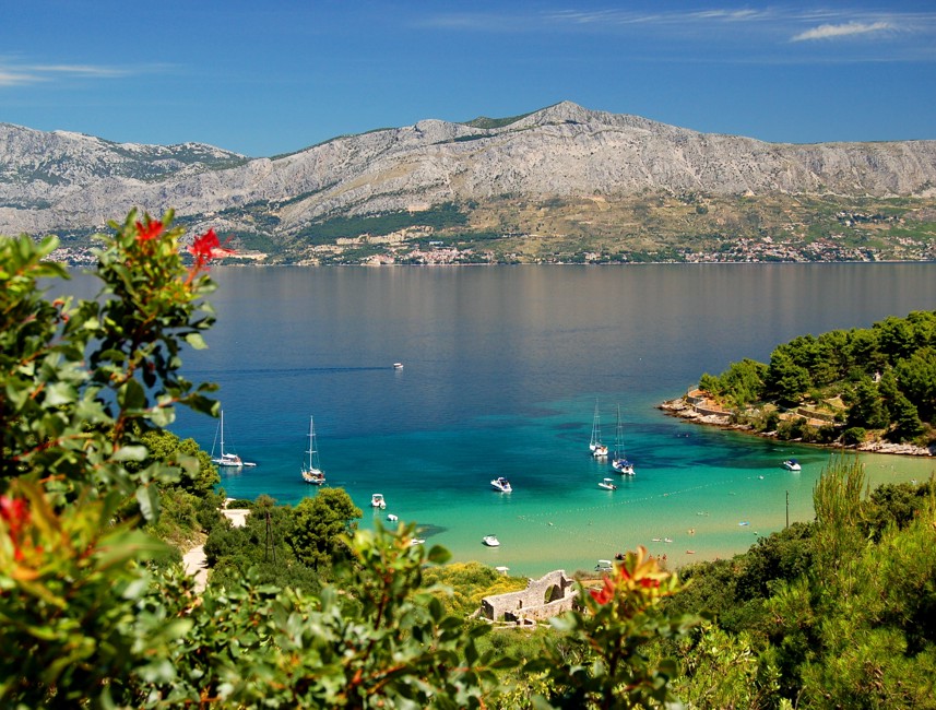Mediterranean landscape on Brač Island, Croatia, featuring lush greenery, rocky terrain, and a tranquil coastal ambiance.