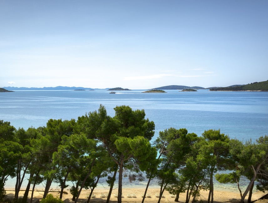 Slikovita plaža s borovima blizu Aminess Maradiso Casa Bellevue.