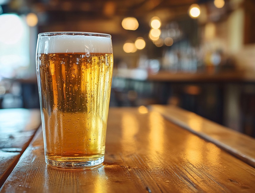Koud bier in een glas op een tafel in een gezellige bar setting