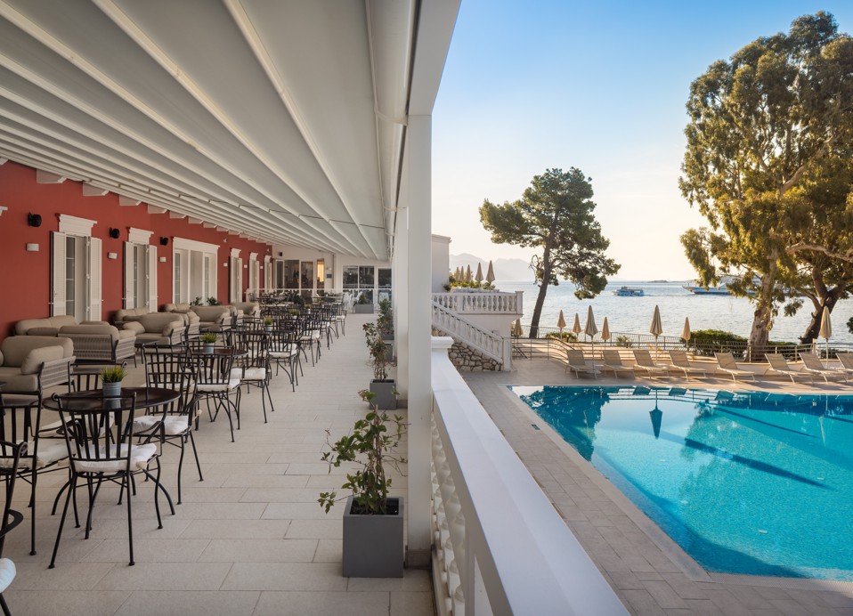 Bar Noir terrace at Younique Bellevue Hotel by Aminess beside the pool and sea.