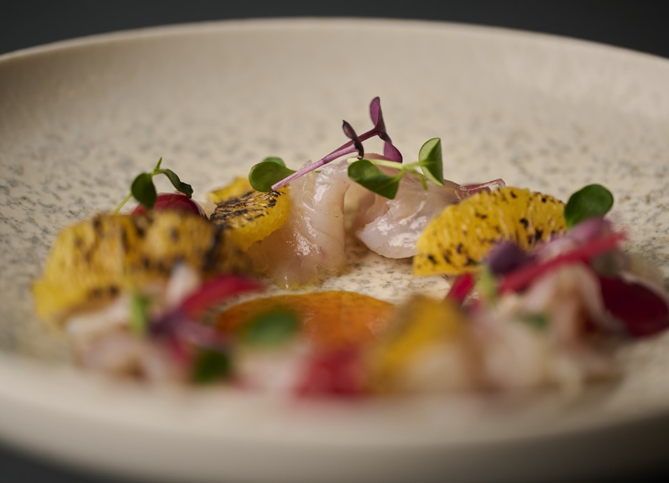 White fish ceviche served at Half8 restaurant at Aminess Younique Narrivi Hotel.