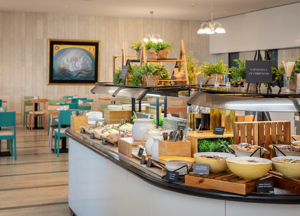 Breakfast buffet in the restaurant at Orsan Maradiso Hotel by Aminess.