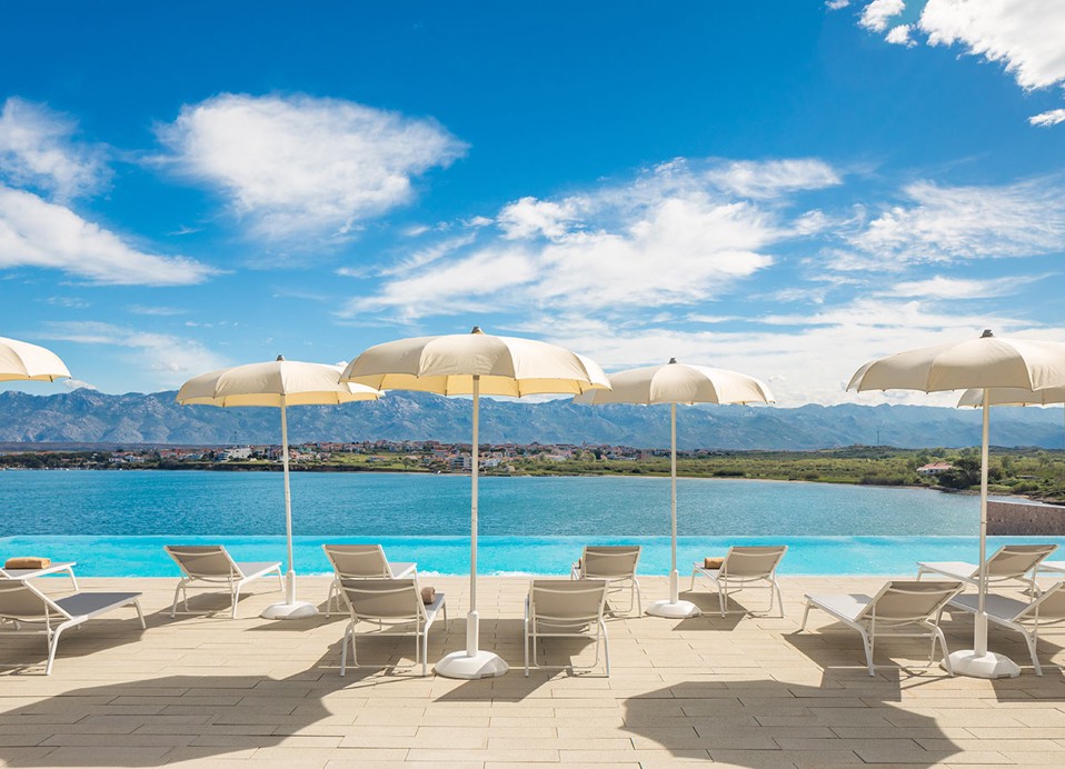 Modern outdoor forniture set up at Aminess Style Camping Avalona resort.