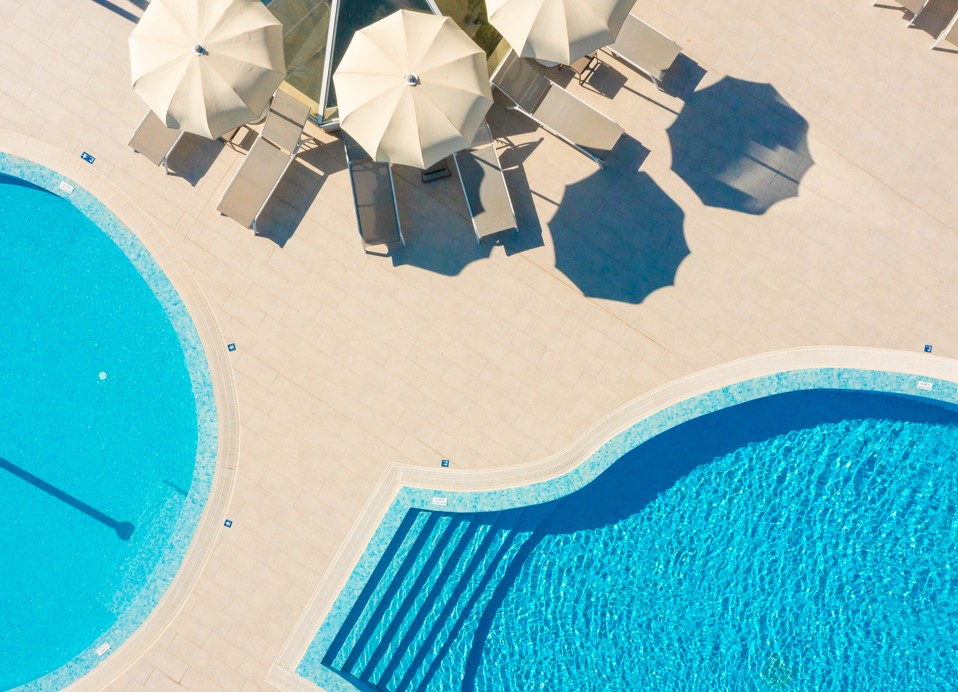 Aerial view of the swimming pool at Marko Polo Maradiso Hotel by Aminess, a perfect place to relax.