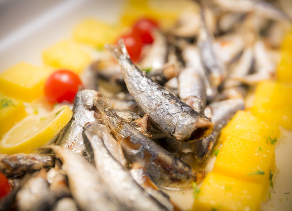 Ein köstlich zubereitetes Fischgericht, serviert mit Gemüse und Garnituren im Aminess Vival Grand Azur Hotel.