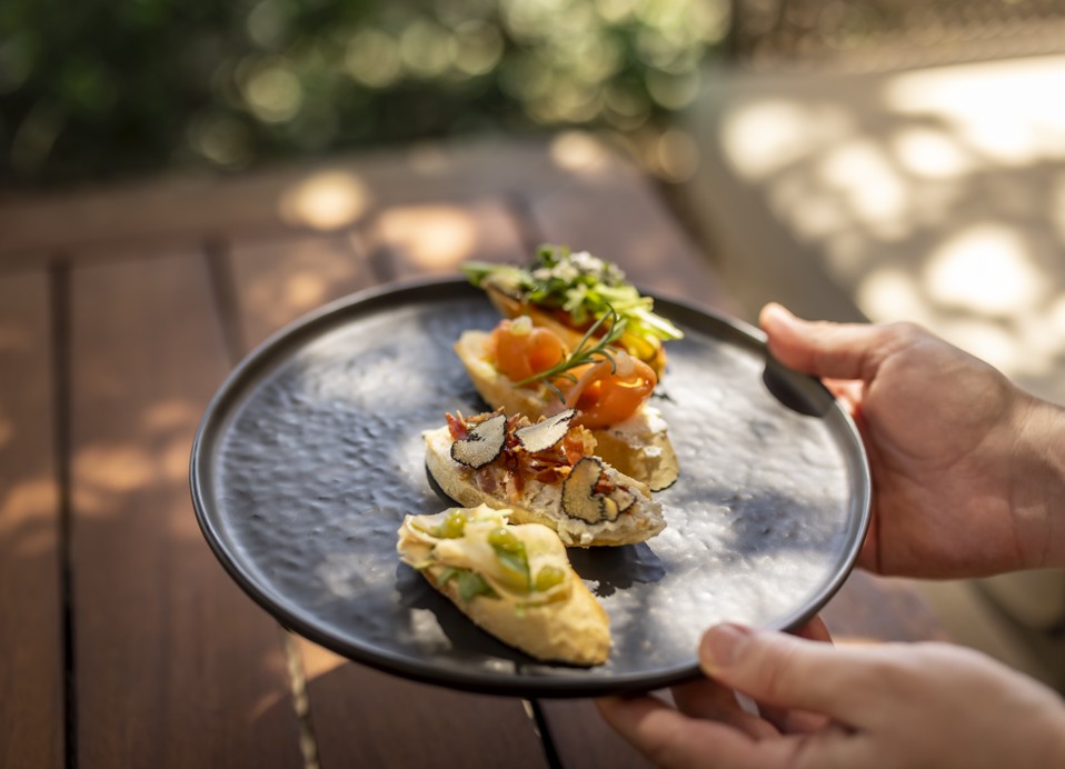 Delicious bruschetta served at Half8 restaurant at Aminess Younique Narrivi Hotel.