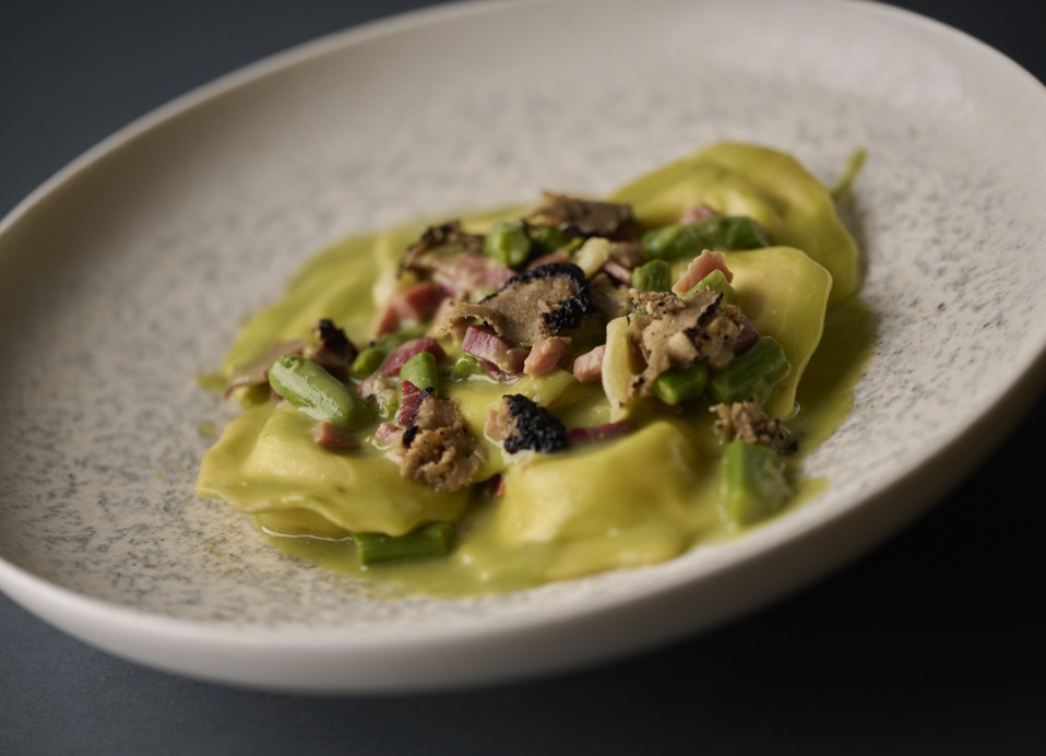 Stuffed ravioli dish served at Half8 restaurant at Aminess Younique Narrivi Hotel.