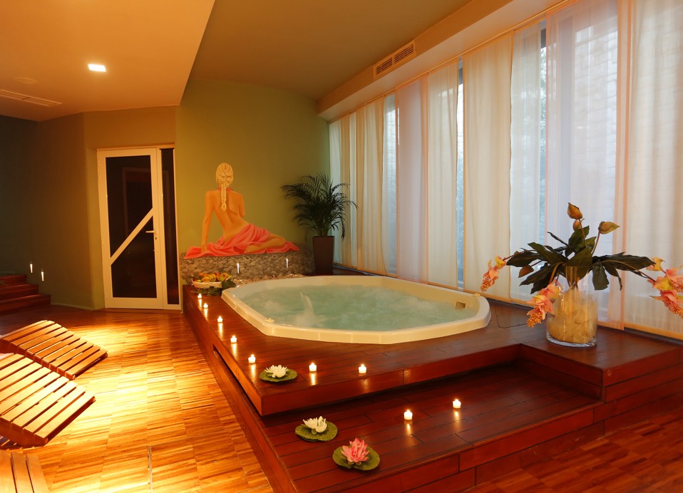 Luxury wellness jacuzzi with ambient lighting at Aminess Velaris Resort on Brač island