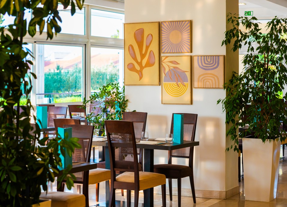 Tables in the Oliveto restaurant in Aminess Vival Velaris Casa in Brač Croatia