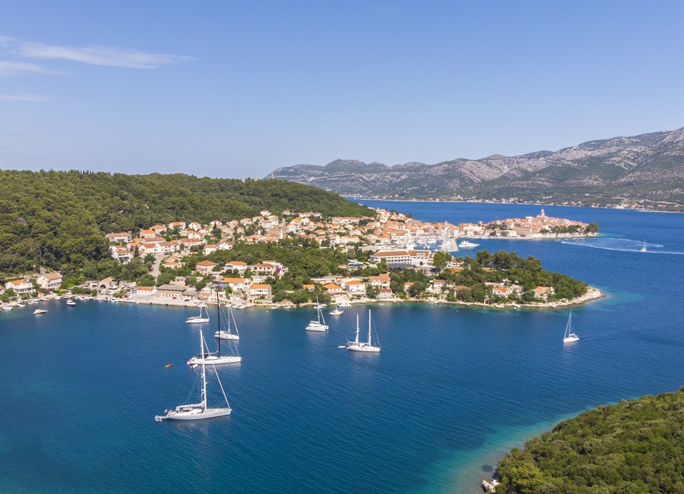 Azur blue sea and sunny day aerial view near Aminess Younique Liburna Hotel.