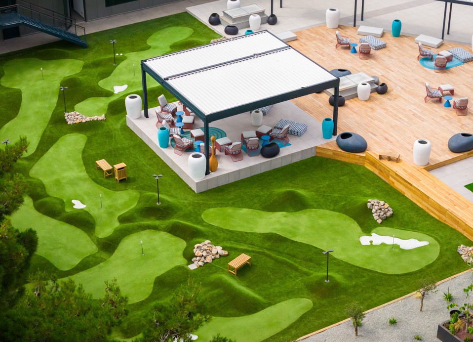 Mini golf course and lounge terrace at Aminess Younique Vollo Hotel Residences from above