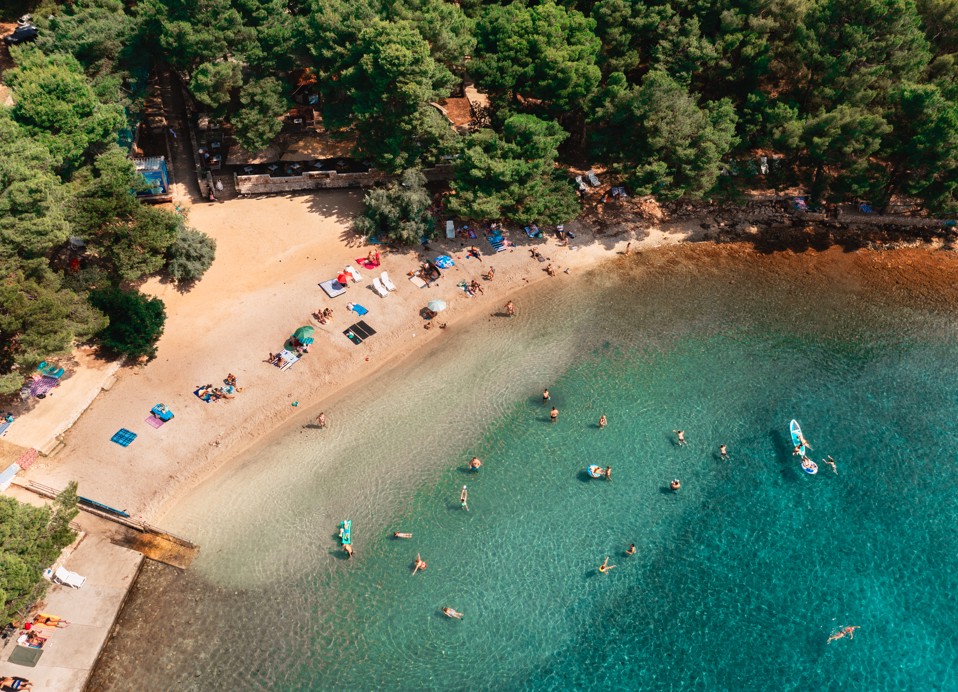 Aerial view of the beach at Aminess Younique Senses Resort Hvar